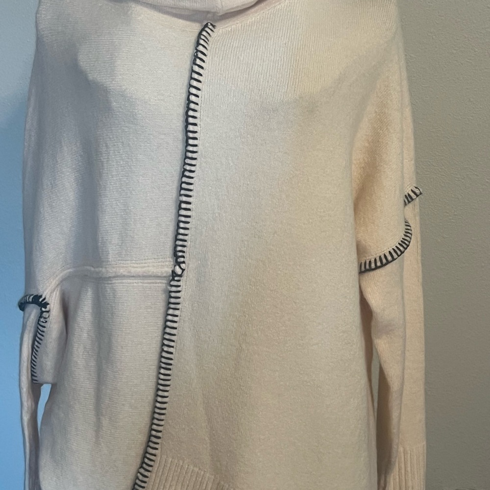 Elan Cream Knit Cardigan with Black Contrast Stitching